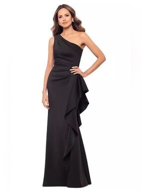 Xscape Black One-Shoulder Maxi Skirt with Side Ruffle - NWT